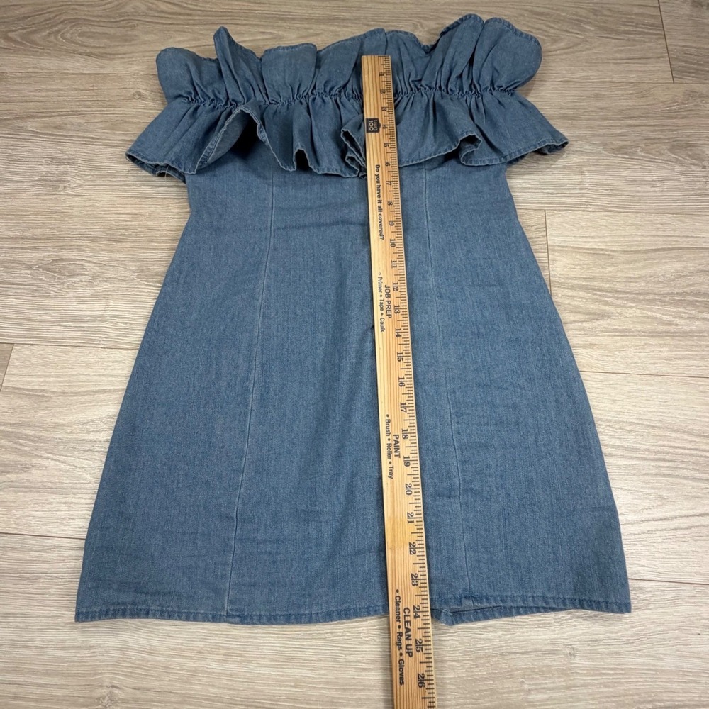 DO+BE Blue Strapless Ruffle Denim Mini Dress - Picture 6 of 10
